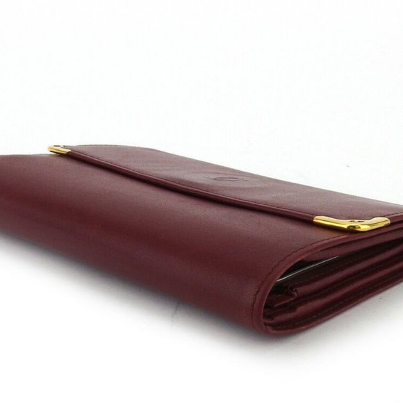 Cartier tri-fold wallet mast line Bordeaux leather Authentic used